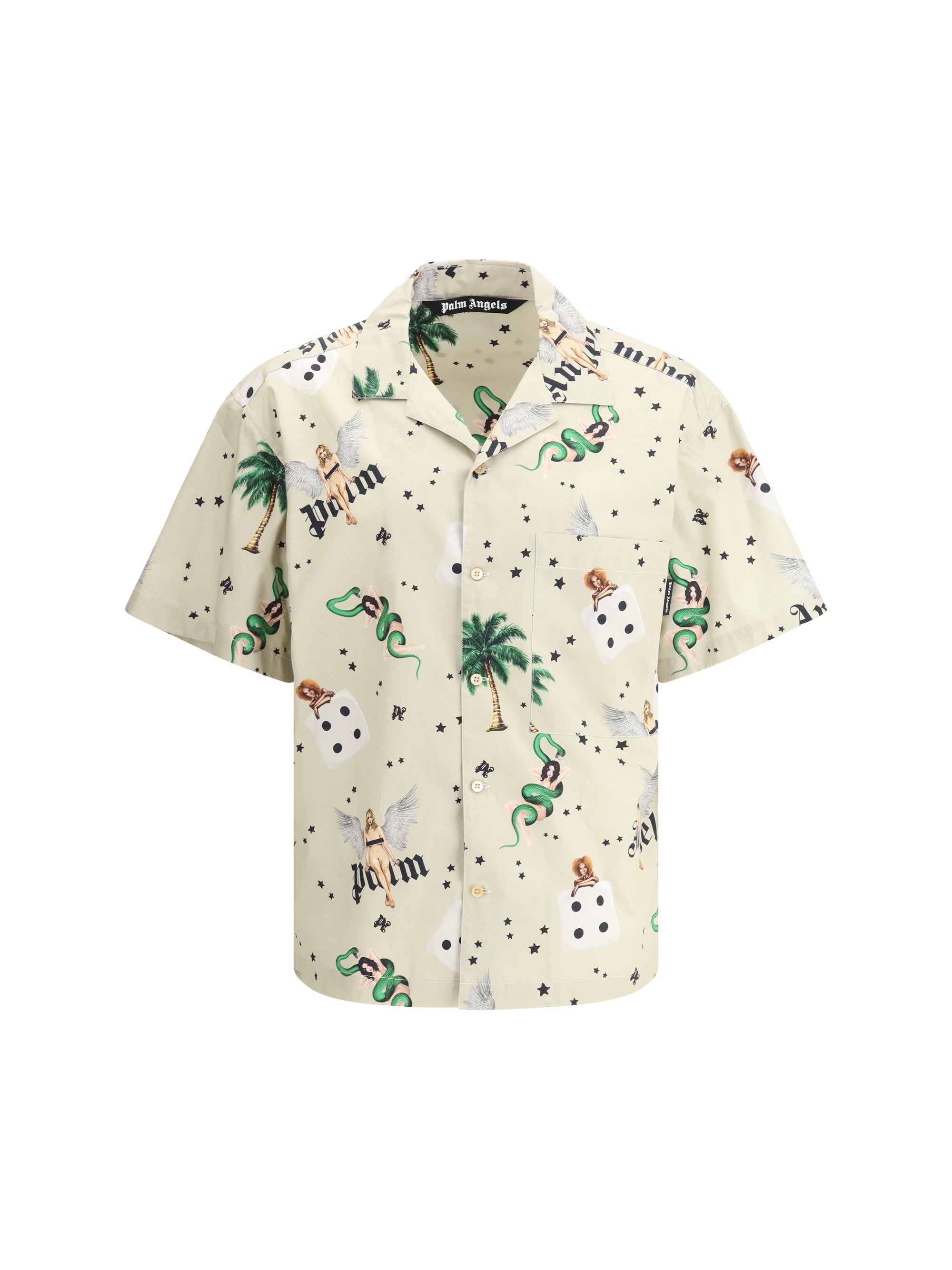 Shop Palm Angels Pin Up Bowling Shirt In Ivory - Multicolor